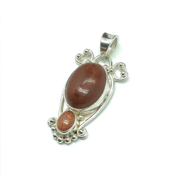 Unique Pendant w/ Jasper Stone & Copper Goldstone Sterling Silver - Picture 4 of 5